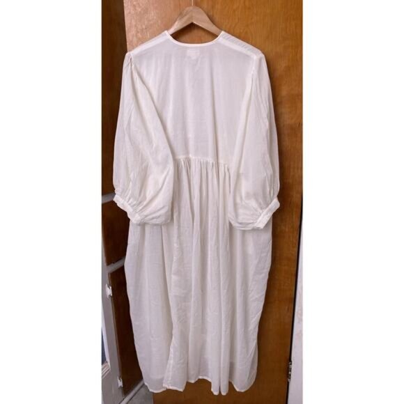 House Of Sundar Sara Midi Dress Snow White Indian Cotton Pockets Peasant Sz XL - Picture 5 of 7